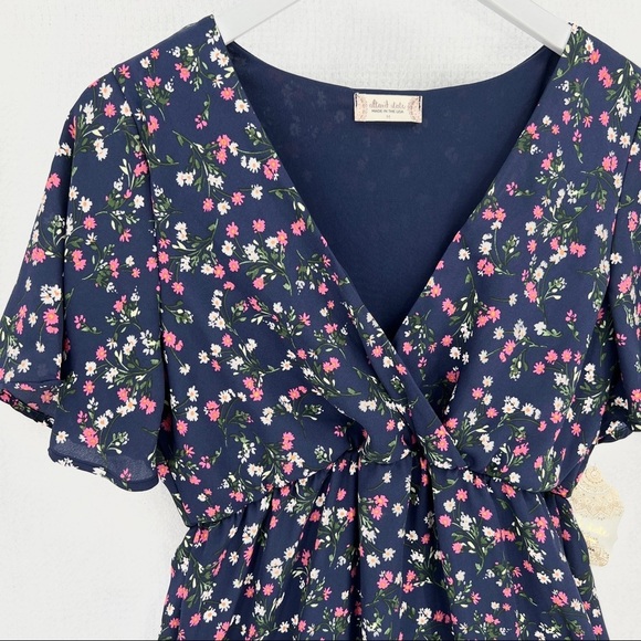 Altar'd State Navy Blue Floral Martha Flutter Sleeve Surplice Mini Dress M - Picture 3 of 10